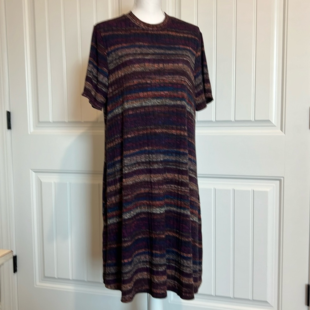 LUXOLOGY dress plus Size 14W stripes muted colors comfy stretch‎ Y2K relaxed